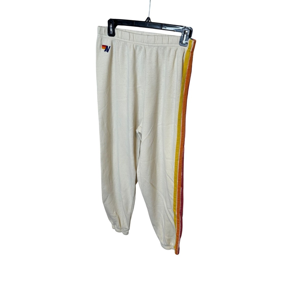 Aviator Nation Cream 5 Stripe Jogger Sweatpants Womens‎ Small Made in USA